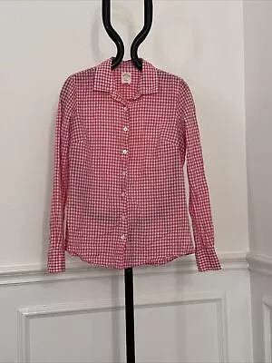 J Crew The Perfect Shirt Pink White Gingham Plaid Button Front Blouse Size 0 B13 • $15.99