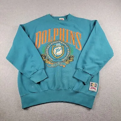 Vintage Miami Dolphins NFL Sweater Adult Large Blue 1993 USA Made Nutmeg Mills • $135