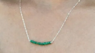 HALLMARKED LOVELY STERLING SILVER  EARTH MINED EMERALD BEADED NECKLACE 18 Inch • £17.99