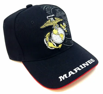 Usmc United States Marine Corps Us Military Hat Cap Marines Black Red Logo Retro • $15.95