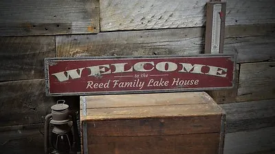 Custom Family Welcome Lake House Sign - Rustic Hand Made Vintage Wood • $495