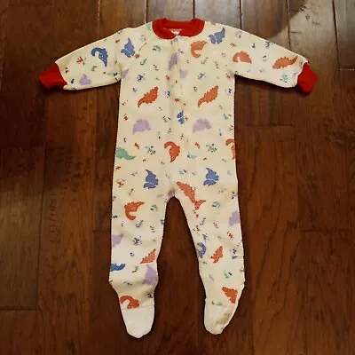 Vtg Curity Dinosaur Toddler Girls Boys Footed Multicolor Sleepwear Pajamas 3T-L • $19.95