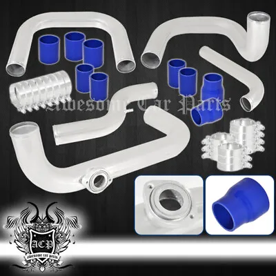 For 92-95 Civic Bolt On Intercooler Polish Piping Kit Blue Couplers Turbo Clamps • $135.99