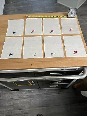 Vintage Floral Embroidered Cloth Cocktail Napkins Set Of 8 • $20