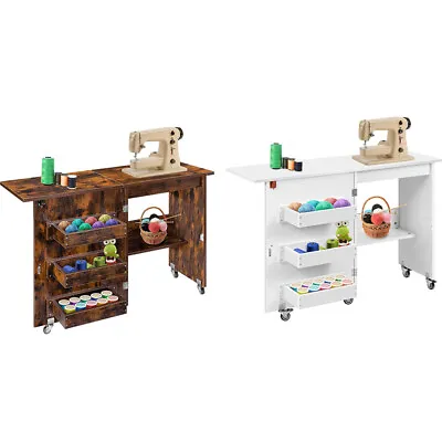 Folding Sewing Machine Table Multipurpose Cabinet With Storage Shelves On Wheels • $99.99