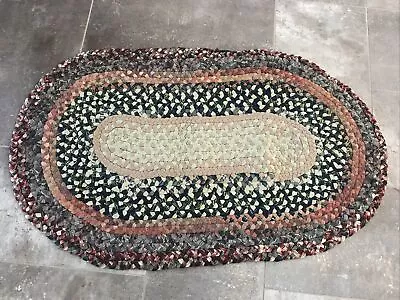 Antique Wool Braided Rug 43 X 26 Oval Home Made Depression Era • $89