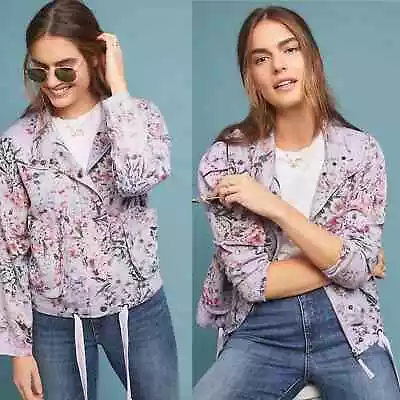 Anthropologie Marrakech Darcy Camo Floral Purple Moto Jacket Size Small Spring • $39