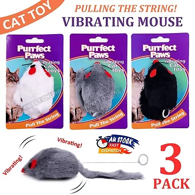 3pk Cat Toys Vibrating Mouse Pull Lines Fake Mice Clockwork Interactive Pet Toy • $18.95