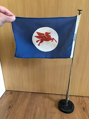 VINTAGE GREEK MOBIL SOCONY FLAG WITH POLE STAND By ΗΛΙΑΣ ΚΟΚΚΟΝΗΣ ΑΘΗΝΑΙ 1960s • $145