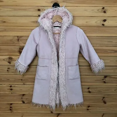 Lili Gaufrette Coat Age 6 Pink Faux Fur Lined Hooded Long Sleeve Girls • £29.99