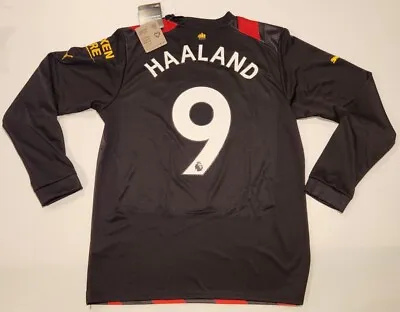 Manchester City Black Away Jersey Long Sleeve Puma 2022/2023 M-2L Haaland #9 • $155