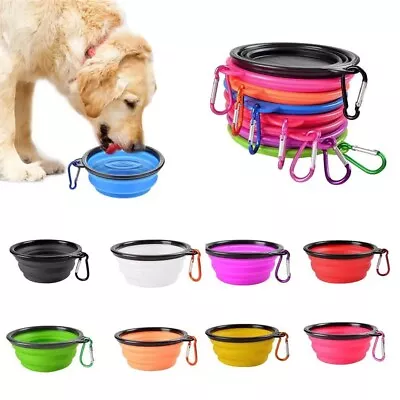 2 Pack: Collapsible Dog Cat Pet Bowl Food Water Feeding Silicone Portable Travel • £3.98
