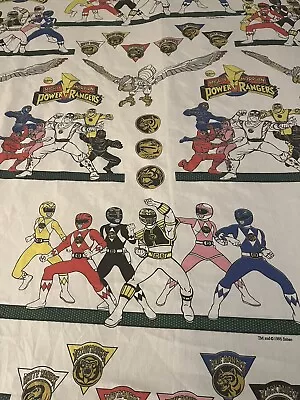 VINTAGE MIGHTY MORPHIN POWER RANGERS BED Flat SHEET 1995 SABAN 95”x68” • $14.99