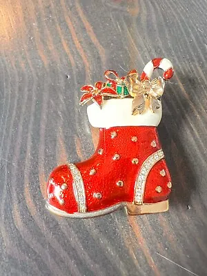 Vintage Monet Christmas Stocking Santa Shoe Candy Cane Enamel Pin Brooch • $21.99