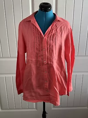 Malvin Germany I Love Linen Coral Embroidered Button Front Shirt Blouse Size L • $22