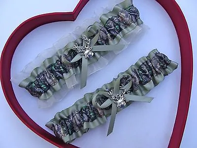 NEW Gorgeous Sage Green Mossy Oak Ivory Wedding Garter Prom Camo  Camouflage • $12.01