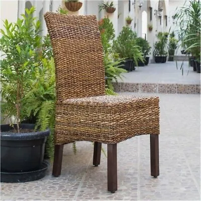 Bowery Hill 40 H Country Wicker / Rattan Dining Chair In Mahogany Brown • $155.99