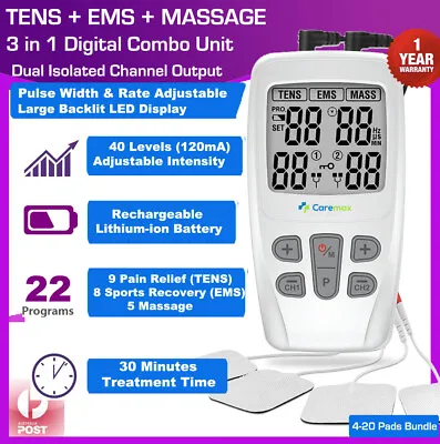 Dual Ch TENS Machine EMS Unit 3 In 1 Combo Pain Relief Massager W/ Extra Pads  • $51.99