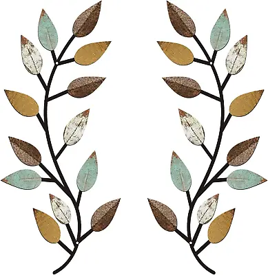 2 Pieces Metal Tree Leaf Wall Decor Vine Olive Branch Leaf Wall Art Wrought Iron • $18.01