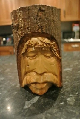 £19 • Buy Vintage Wooden Carved GREEN MAN Pen Holder