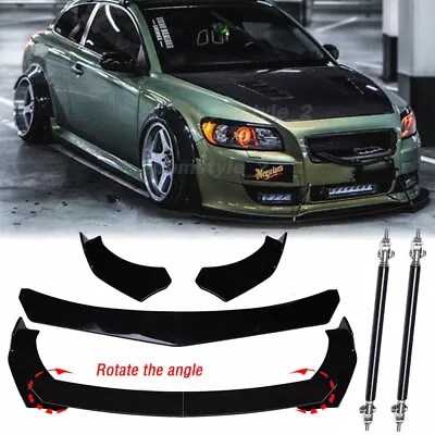 Glossy Black Front Bumper Lip Spoiler Splitter +Strut Rods For Volvo C30 C40 C70 • $65.11