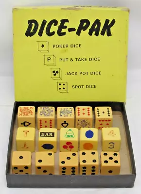 Vintage Dice Pac Set Of 15 Poker Put & Take Jack Pot Spot Dice Bakelite RARE! • $55