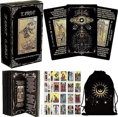 Tarot Deck With Guide Book-78 Gold Tarot Cards For Beginners Tarot Deck Set • $17.99