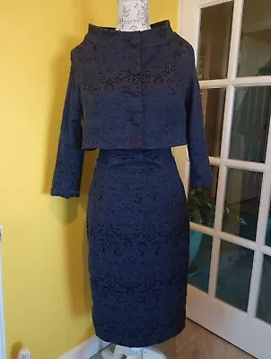 Lindy Bop Maybelle Navy Blue Twin Set Pencil/Wiggle Dress UK Size 10-12 • £42