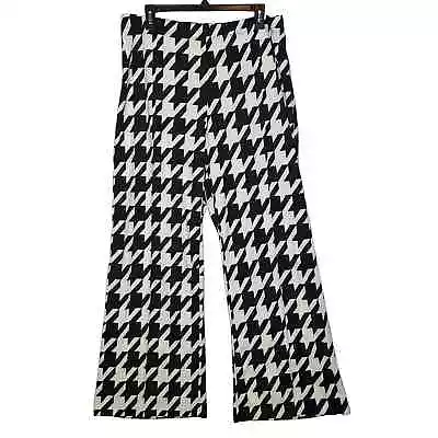 Wearever Houndstooth Black White Flare Pants 2X Pull On Elastic Waist Stretch • $19.99