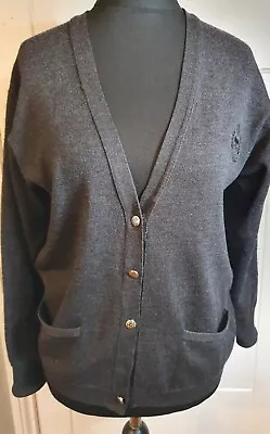 Barrie Made In Scotland Super Fine Merino Wool Cardigan Emblem Grey Size 12/14 • £20