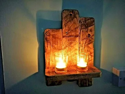 Rustic Reclaimed Pallet Wood  Wall Sconce / Candle  Holder / Tea Light • £12.99