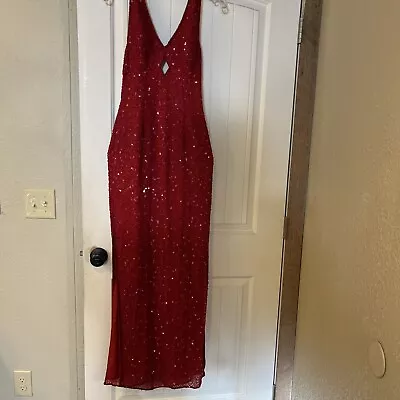 Vintage Scala Beaded Red Silk Prom  Evening Dress - Size S • $99.99