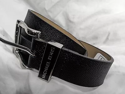 NEW Michael Kors Enamel Keeper Black Genuine Leather Belt 556055C Size Large • $24.99