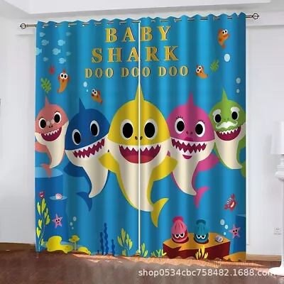 Boys Girls Curtains 3D Baby Shark Curtains Blackout Curtains Ring Top Eyelet New • £36.72