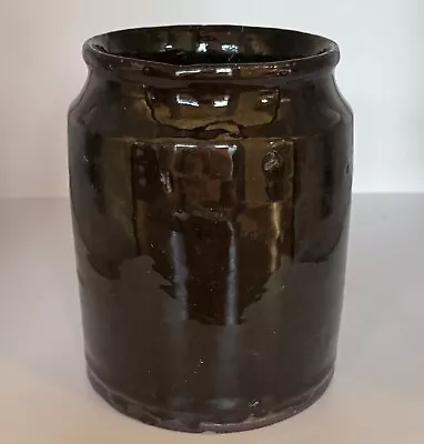 Antique Pennsylvania Redware Preserves Jar Manganese Glazed 5”H • $69.34