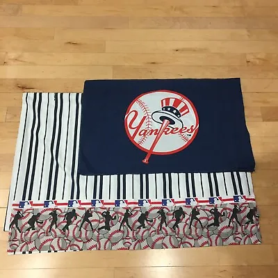 Vintage New York Yankees Full Double Bed Sheet Flatt & Pillowcase USA NUC  • $89.99