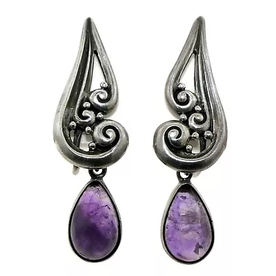 Margot De Taxco  #5344 Taxco Mexican Amethyst Sterling Silver Dangle Earrings • $250