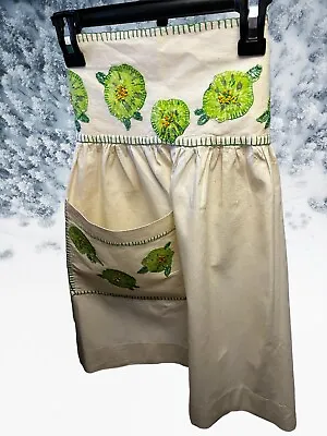 Vintage 1950’s Handmade Embroidered Turtles Apron With Matching Potholder • $12