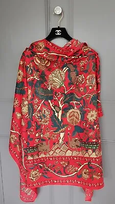 100 % Silk Ladies Red Art Winter Flower Design Print Long Large Neck Scarf Stole • £36.99