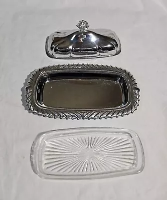 Shelton Ware Silver Metal & Glass Butter Dish With Cover Complete 🔥 • $14.99