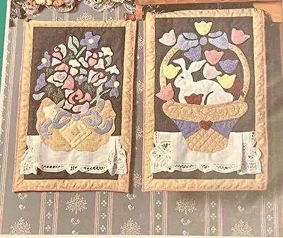 Little Tavern Banners Quilt Pattern BASKETS OF BLOOMS 11 X36  TULIPS RABBIT • $3.99