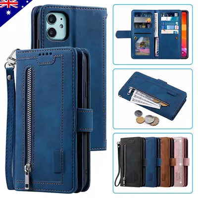 For IPhone 15 14 13 12 11 Plus Pro Max XS 8/7 Flip Case Zip Leather Wallet Cover • $7.49