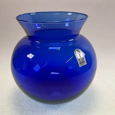 Pilgrim Glass Cobalt Blue Hand Made In U.S.A Squat Vase • $29.99