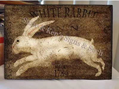 Vintage Wooden Sign White Rabbit Inn EST 1784 Country Farm Hare Bunny Rabbit • $15.99