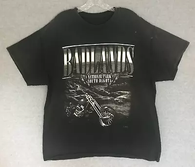 Badlands National Park Shirt Mens XL Black Motorcycle Art South Dakota FLAWS • $13.99