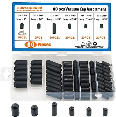 $11.91 • Buy BUSY-CORNER 80 Pieces Vacuum Cap Assortment, Rubber, Dropper ID From 5/32  To