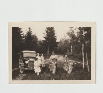 1930 Photo Guys Harleys Early Car 3girl Road Trip To Hill Climb-muskegon Mich • $49.95