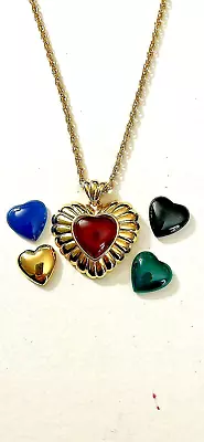 Heart Shaped Pendant On 30  Hold-tint Chain & 5 Changeable Center Hearts • $15