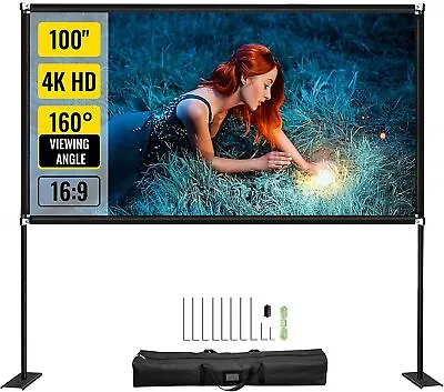 VEVOR 100  Projector Screen With Stand 16:9 HD 4K Portable Outdoor Movie Screen • $58.99