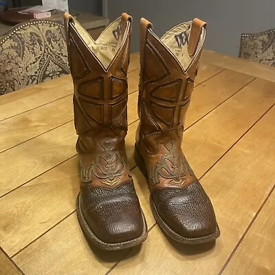 Corral Leather Boots Brown Overlay & Embroidered Square Toe Men’s Size 8.5 • $25